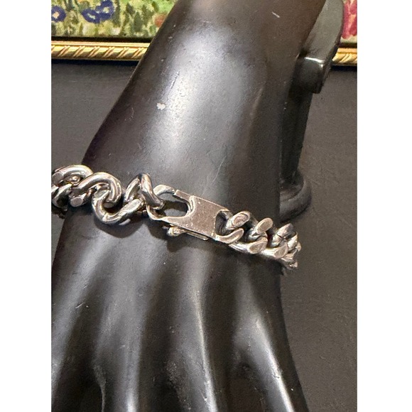 D Hallmark Curb Chain ID Bracelet Mens 7.25" Silver Gold Tone  Biker Link - Picture 3 of 8